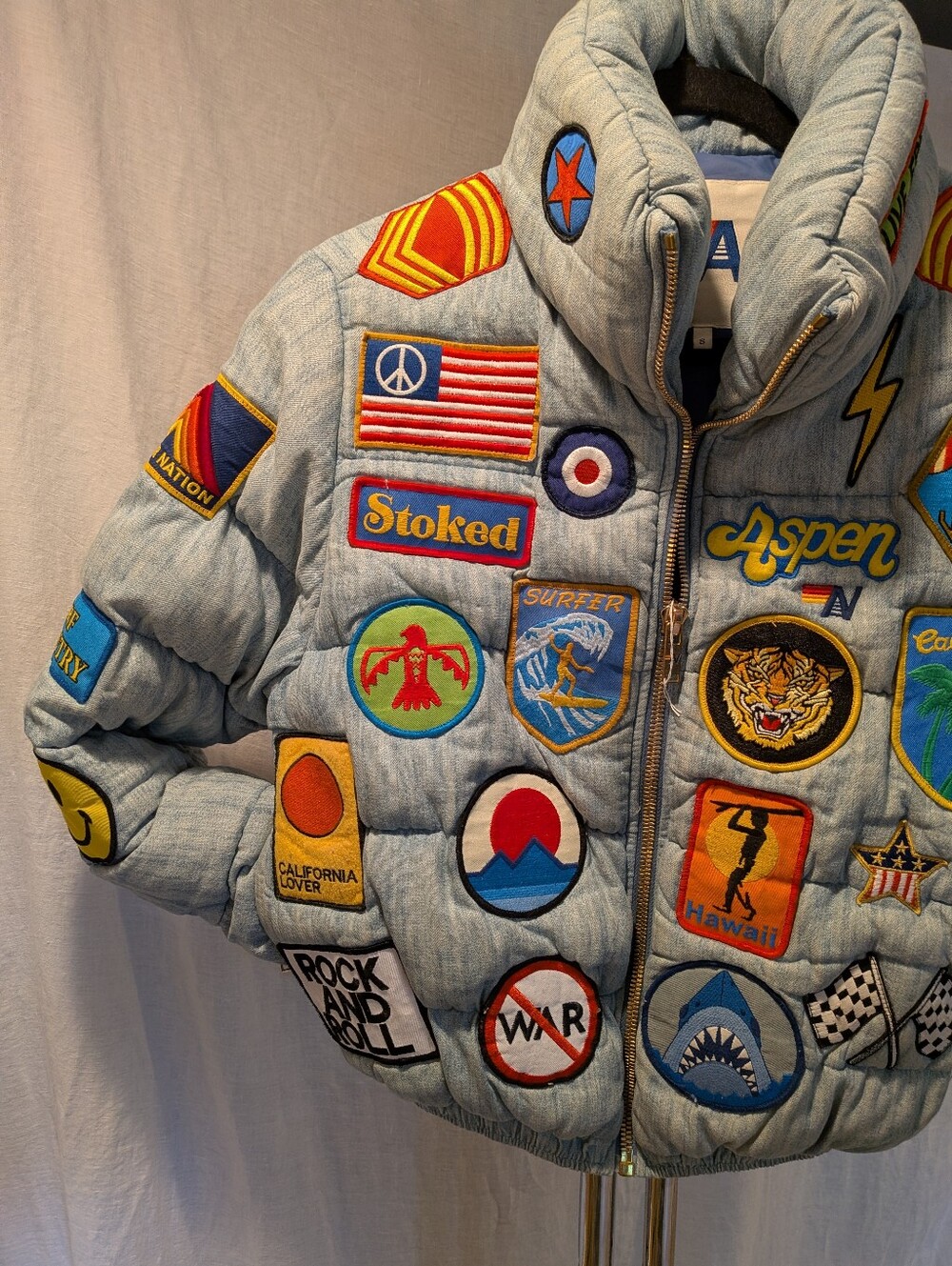 Aviator Nation Vintage Patch Denim Apres Puffer Size S - Picture 8 of 15